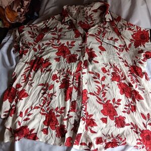 Seven7 Red Floral Button Down Shirt 3x